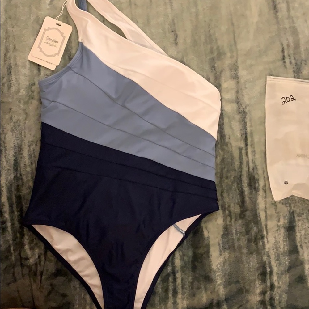 Gray & Navy open back one-piece women medium